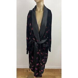 Victoria's Secret Women's M Black Velvet Robe Satin Trim Lining Floral Gothic
